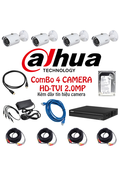 Trọn bộ camera Dahua 1 đầu 4 mắt HDCVI 2.0MP